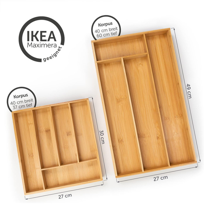 Бамбуковий лоток для столових приборів Blumtal - Регульована перегородка для шухляд для кухні - Органайзер для столових приборів з 7-9 відділеннями - Висувна шухляда для кухонних шухляд - Великий, гнучкий органайзер для столових приборів - 7-9 відділень (