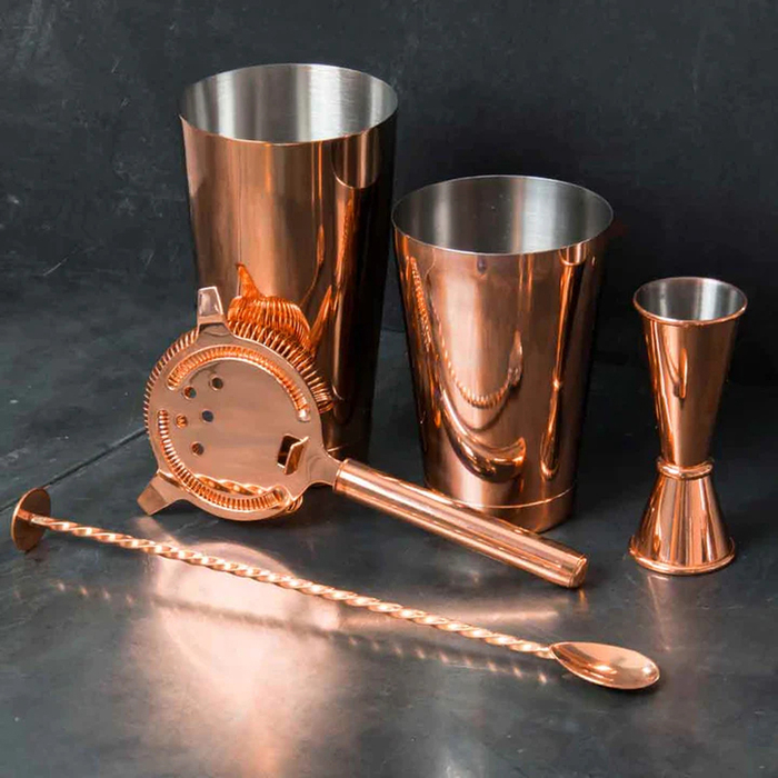 Набір бармена, 5 предметів, мідне покриття, Copper Cocktail Set, Urbanbar (Урбанбар)