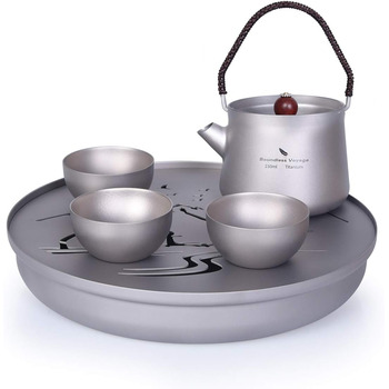 Безмежна подорож Пейзажний живопис Чайний сервіз Титановий піднос для чаю Титановий чайник Ультралегкий чайник для кунг-фу Портативний домашній офіс для подорожей Чашки для чаю (Ti15129b)