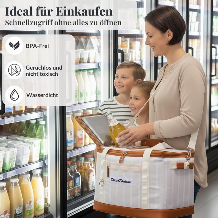 Велика складна сумка-холодильник 45 л для покупок, пляжу, пікніка, кошика для покупок, сумки для ланчу, термосумки, боксу-холодильника, портативна, пасивна, водонепроникна, 12 годин ізольована з клапаном, ретро XXL бежевий