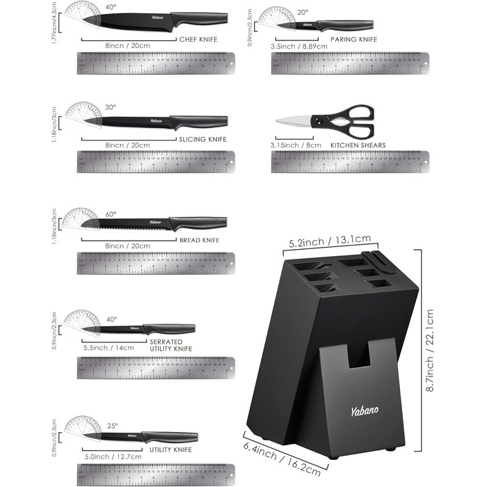 Набір кухонних ножів 8 предметів Yabano