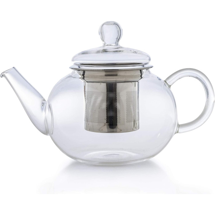 Скляний чайник Creano Glass Teapot з 3 частин із вбудованим ситечком з нержавіючої сталі та скляною кришкою, ідеально підходить для приготування сипучих чаїв, без крапель, моноблок (0,8 л)