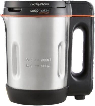 Компактна суповарка Morphy Richards 501021 з нержавіючої сталі, 1 літр, 900 Вт, чорний колір та нержавіюча сталь, 1 л, одинарне ліжко