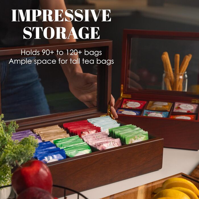 Чайна скринька від Apace Living - Розкішна дерев&39яна скринька для зберігання чаю - 8 відділень для зберігання чайних пакетиків - Чайна скринька ручної роботи з віконцем, стійким до подряпин - Елегантна скринька для зберігання чайних пакетиків (палісандр