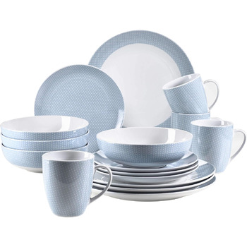 Набор посуды MSER 931566 Kitchen Time II на 4 персоны, 16 шт. Комбинированный сервиз с тонким рисунком, фарфор (синий)
