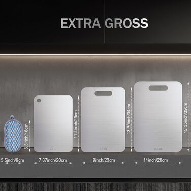 Набор из 3 титановых разделочных досок с губками для очистки Bafeil