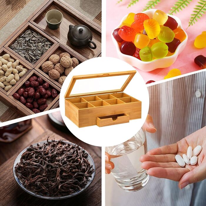 Органайзер для чайних пакетиків Generico, дерев&39яна коробка для зберігання чаю, органайзер для чаю з відділеннями, прозора акрилова коробка з віконцем, рішення для зберігання чаю, багатофункціональний органайзер, органайзер для ліків, стильний трима