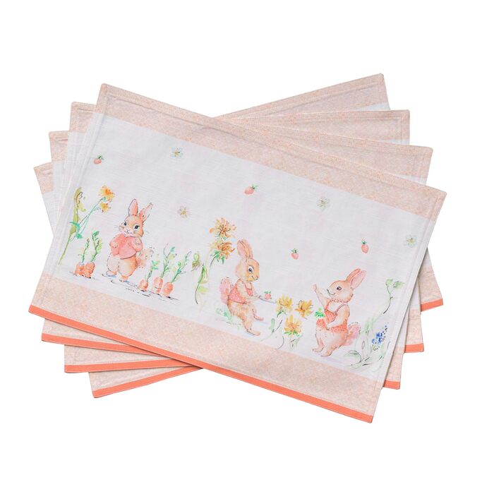 Бавовняні килимки, набір з 4 шт. , декоративні килимки, пасхальні килимки, що миються, для свят, вечерь, весни, літа (33 см x 48 см) (011 - Вечірка з зайчиком), 39Hermine, 100