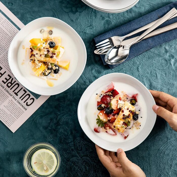 Серія Elisa, 12-предметний кавовий набір з кремового порцеляни, кавові чашки та блюдця на 6 осіб для кави, чаю, десертів (білий, миска для пластівців (12 шт.))