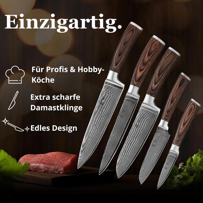 Набір кухонних ножів 5 предметів з дамаської сталі  Wakoli