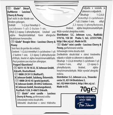 Ароматична свічка Glade (Brise) Dcor у склянці, Романтична ваніль, 6 шт. (6 x 70 г) (Вишня та Півонія)