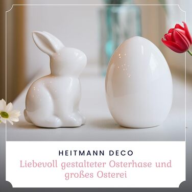 Набір пасхальних яєць та пасхального зайчика Heitmann Deco керамічна пасхальна прикраса з порцеляновим ефектом, для встановлення, біла, приблизно 12,5 x 10,5 x 8 см