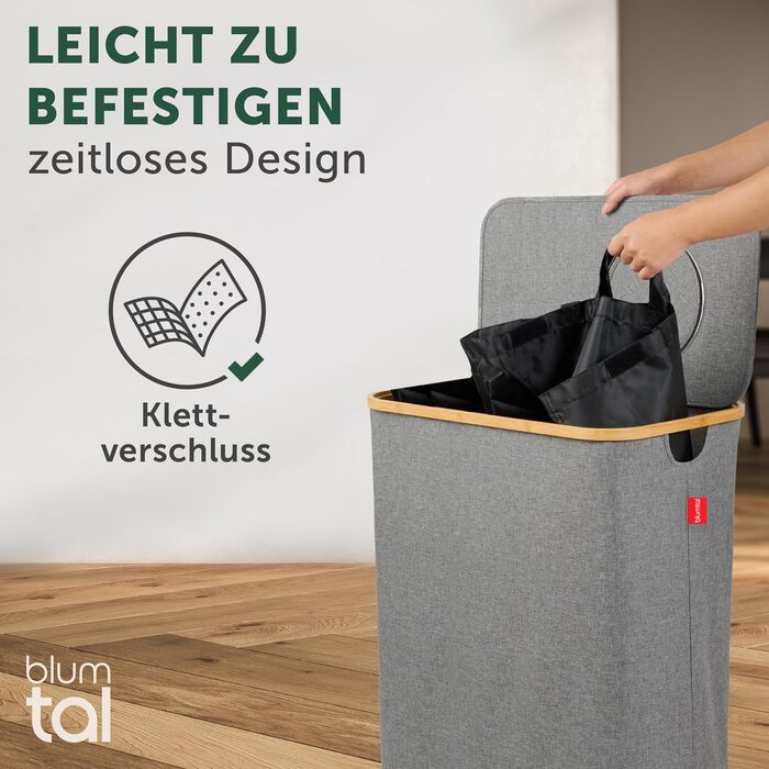 Контейнер для збору порожніх пляшок Blumtal 150 л з 2 відділеннями - Органайзер для порожніх пляшок з бамбука - Збірник порожніх пляшок - Збірник порожніх пляшок - Контейнер для збору порожніх пляшок з отвором - Збірник сірого кольору - 150 л