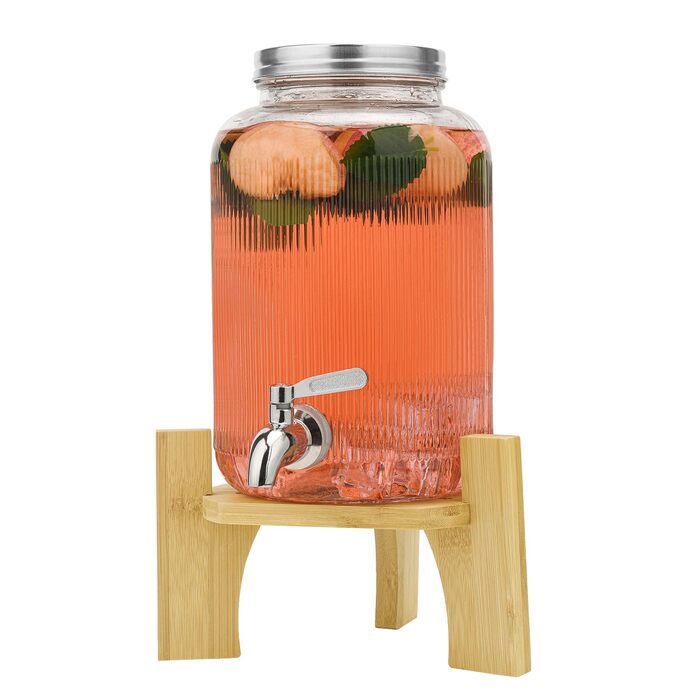 Скляний диспенсер для напоїв 4 л з краном та підставкою Hisredsun