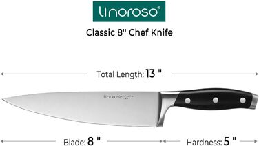 Шеф-ніж Linoroso 8-дюймовий професійний кухонний ніж, ультрагострий кухарський ніж з кованим лезом з кованої німецької нержавіючої сталі, повний вал, ергономічна ручка - 8-дюймовий кухонний ніж класичної серії
