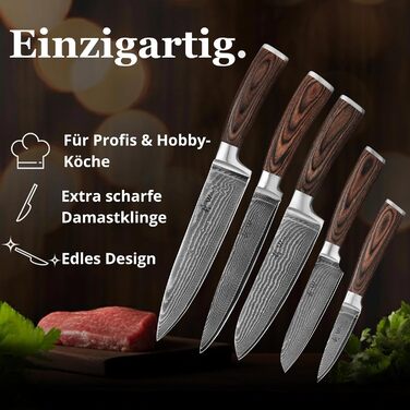 Набір кухонних ножів 5 предметів з дамаської сталі  Wakoli