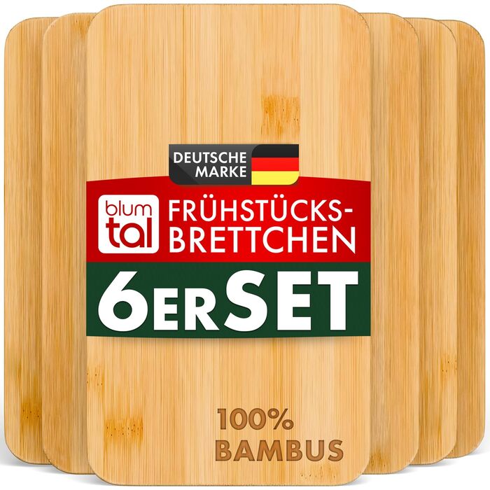 Набір з 6 бамбукових дощок для сніданку Blumtal, 22x14x0,8 см - антибактеріальні дерев&39яні дошки - дошки для сніданку - дошки для перекусу - обробні дошки 22 x 14 см