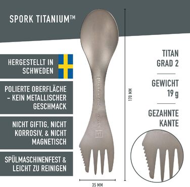Титанова ложка-виделка-ніж для кемпінгу Light My Fire