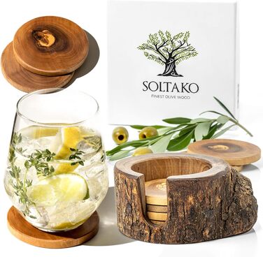 Подставки SOLTAKO из высококачественного оливкового дерева, натуральные и необработанные, в деревенском стиле, круглые, диаметр ок. 12 см, в наборе из 6 шт. , круглые