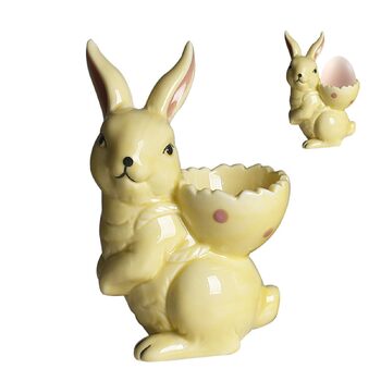 Набір із 2 порцелянових стаканчиків для яєць на Великдень, керамічні стаканчики для яєць у формі кролика, кумедні тарілки у формі пасхальних яєць у формі зайчика, можна мити в посудомийній машині, підставка для варених яєць, великодні подарунки (C жовтий)