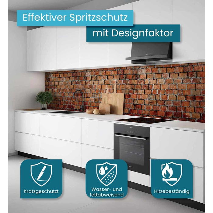 Самоклеючий кухонний фартух - матовий, преміальна бризкозахисна плівка 0,4 мм як доступна альтернатива склу, легке встановлення та очищення - висота 60 см - Дизайн Світло-сірий мармур 180 x 60 см (Червона цегла, Ш 180 см x В 60 см, 0,2 мм)