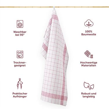 Набір із 10 кухонних рушників преміум-класу Blumtal - Високоякісні кухонні рушники, 100 бавовна, картаті, 50x70 см, 10 предметів (20 предметів, червоні)