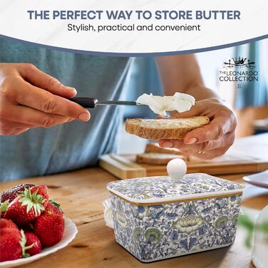 Маслянка з кришкою, китайська кераміка, з гарними акварельними мотивами, розроблена галереєю Дженніфер Роуз для Busy Bees (білий, колір слонової кістки або кремовий)