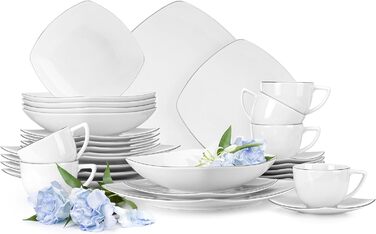 Набір посуду konsimo Combi 12 персон Набір тарілок CARLINA Modern 36 предметів Столовий сервіз - Сервіз та набори посуду - Комбінований сервіз 12 осіб - Сервіз для сім'ї - Посуд Столовий посуд (комбінований сервіз 30 шт. , Platinum Edges)