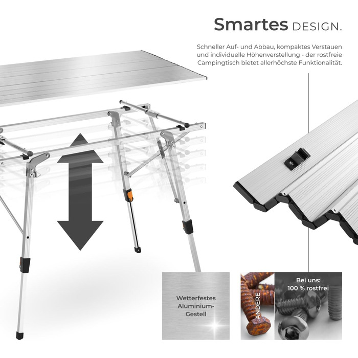 Складной алюминиевый стол для кемпинга 90 x 52 см серебряный tectake