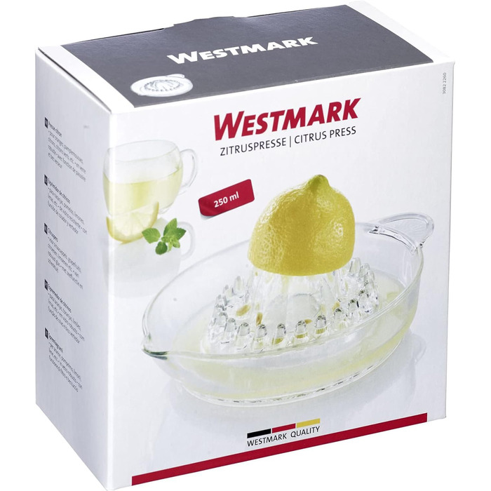 Соковижималка для цитрусових Westmark, ємність 250 мл, з функцією сита і носиком, біла, 30722260 (стакан)