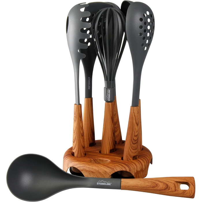 Набір кухонного начиння Back to Nature з обертовим тримачем, імітація дерева, 8 предметів STONELINE