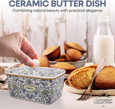 Маслянка з кришкою, китайська кераміка, з гарними акварельними мотивами, розроблена галереєю Дженніфер Роуз для Busy Bees (білий, колір слонової кістки або кремовий)