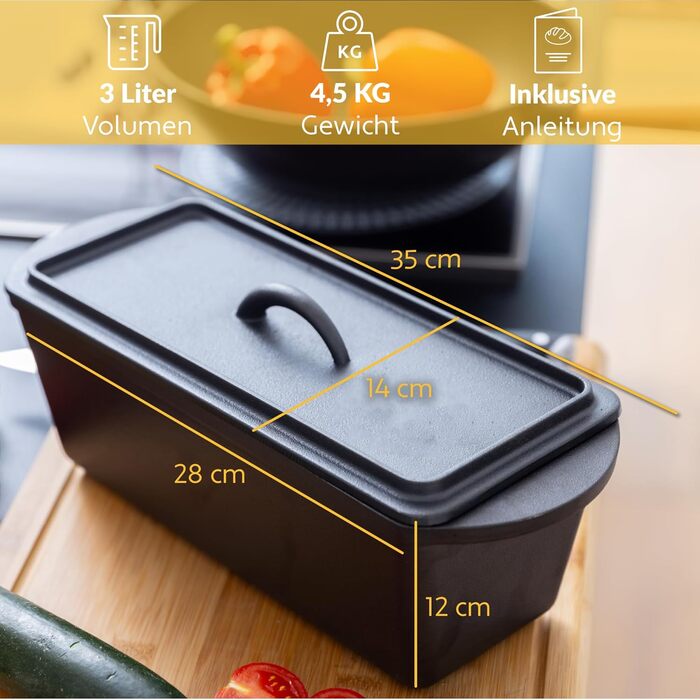 Чавунна форма для випікання  хліба 3 л прямокутна з кришкою Chefarone