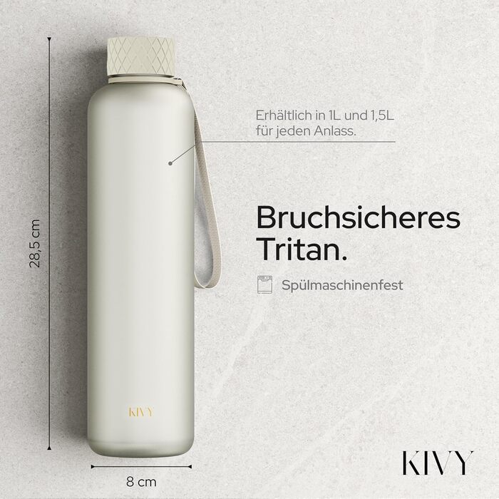Пляшка для води 1 л тританова, біла золотиста KIVY