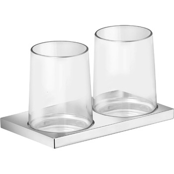 Подвійний тримач для скла KEUCO з хромованим покриттям і кришталевим склом прозорий, подвійний підстаканник для зубної щітки з 2 скляними чашками, настінний, видання 11