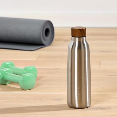 Пляшка для води Blumtal з нержавіючої сталі 500 мл - Герметична ізольована пляшка - Пляшка для води без бісфенолу А для гарячого та холодного використання - Двостінна ізольована пляшка - Ізоляційна пляшка, стійка до іржі, дерево/срібло 24 - дерево/срібло 