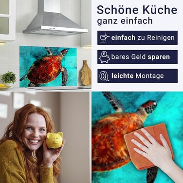 Кухонний фартух timalo зі скляним виглядом Північне море, очерет, захід сонця, океан, солома 2-мм акрилове скло Бризкозахисна стінка для плити, скляний кухонний фартух, акрилові скляні стінові панелі, захисна панель для фартуха (80 x 50 см, 310- Turtle)