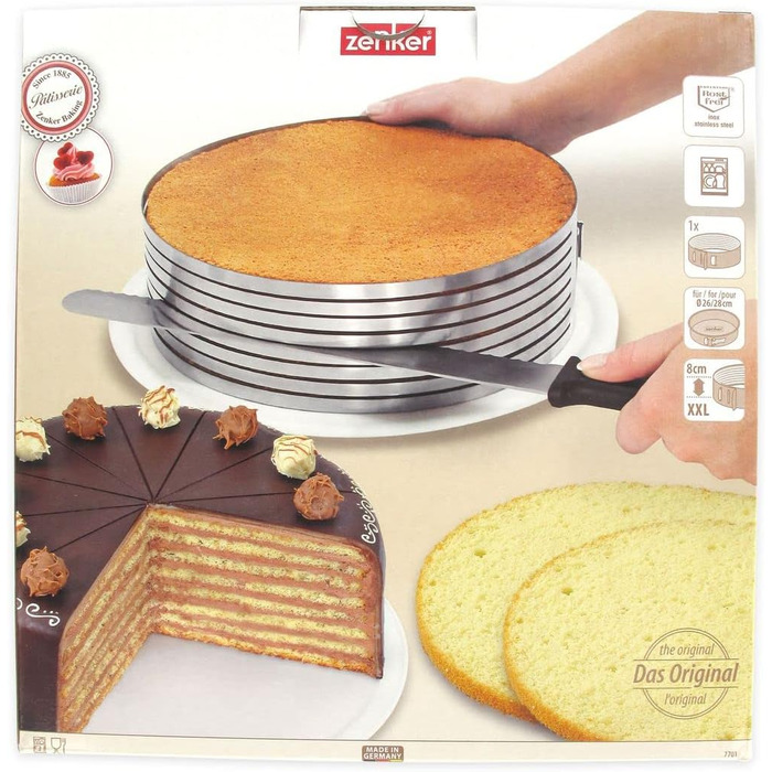 Нарізка для торта Zenker 7705, кондитерська Ø26 / 28 см, набір тортів з ножем для торта та основою для підйому торта, аксесуари для торта з нержавіючої сталі, кількість 1 x набір з 3 шт. , колір срібло (допоміжний засіб для різання торта)