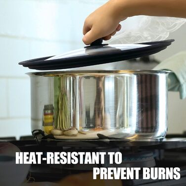 Силіконова універсальна кришка Anaeat для каструль, сковорідок та пателень загартоване скло з термостійким силіконовим обідком, підходить для посуду діаметром змінна кришка (2 чорні ручки)