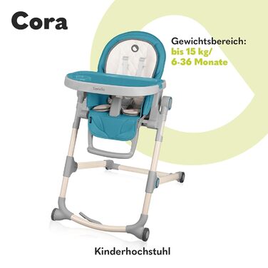 Стільчик для годування LIONELO Cora, регульований стільчик для годування, знімний піднос, нековзний, від 6 до 36 місяців, 5-точковий ремінь безпеки, максимальне навантаження 15 кг (синій, стандартний)