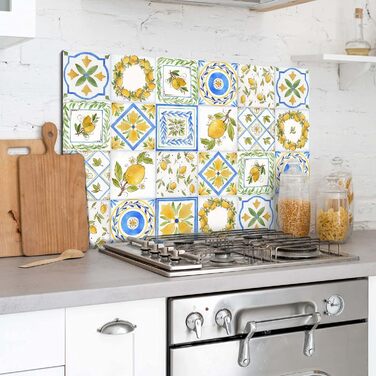 Алюмінієвий кухонний фартух, виготовлений в Італії, захищає плиту та стіну, миється та легко встановлюється, металевий фартух, 48 x 72 см (77x48 см, лимонний)