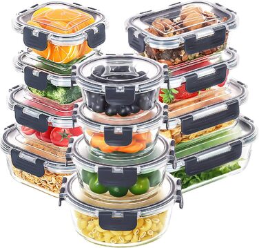 Набор из 12 стеклянных контейнеров для хранения продуктов с крышками Skroam