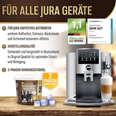 Таблетки для чищення Coffeeano 250 для повністю автоматичних кавоварок та кавоварок. Для Delonghi, Siemens, серії EQ, Jura, Krups, Bosch, Miele, Melitta, WMF та багатьох інших. 250 таблеток (1 упаковка) (2-фазні таблетки для чищення, 80 таблеток (1 упаков