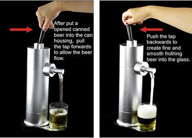 Міні-пивоварня для розливного пива з банок, піноутворювач для пива, компактний диспенсер для пива. Перетворіть кожну банку на справжнє розливне пиво Ідеальний подарунок чоловікові на день народження, День батька або для любителя пива. Сріблястий колір.