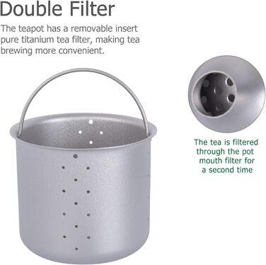 Титановий чайник з заваркою для розсипного чаю 380 мл. iBasingo