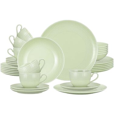 Набір столового посуду Seltmann Weiden Amina з 30 предметів, повний набір посуду на 6 осіб, посуд та кавовий сервіз з тонким рельєфним візерунком, порцеляна (селадон)