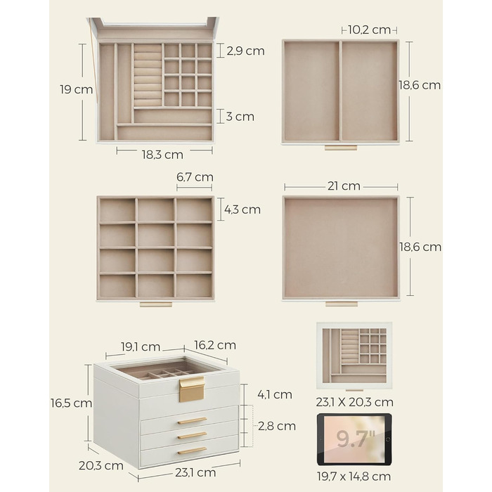 Органайзер для ювелирных изделий 4-уровневый облачно-белый SONGMICS