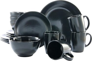 Набір посуду на 4 персони, 16 предметів, чорний, Black Matt Creatable