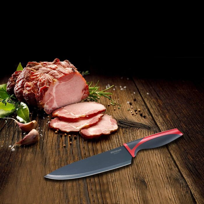 Набор ножей Westmark 5 шт., 1 большая разделочная доска и 4 ножа, разделочная доска 37 x 25,5 см, лезвие поварского ножа/ножа для хлеба 20 см каждое, лезвие универсального ножа 12 см, лезвие ножа для очистки овощей 8 см, 145222E6 (кухонный нож)