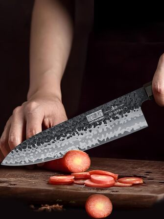 Ніж HOSHANHO Santoku Кухонний ніж ручного кування, ніж Сантоку Гостре лезо 18 см Кухонний ніж з японської серцевини VG10 Ніж для кухарів з ергономічною ручкою Подарункова коробка (20 см ніж для кухарів Gyuto)